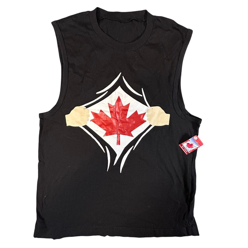 New Canada Maple Leaf Superman Tank Top 100% Cotton Mens Size Small Black